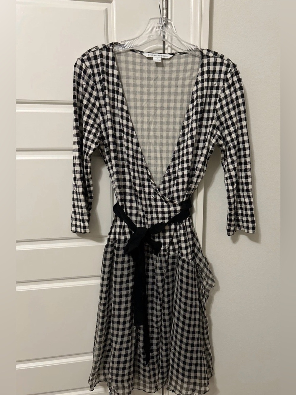 Diane Von Furstenberg Black and White Gingham Wrap Dress